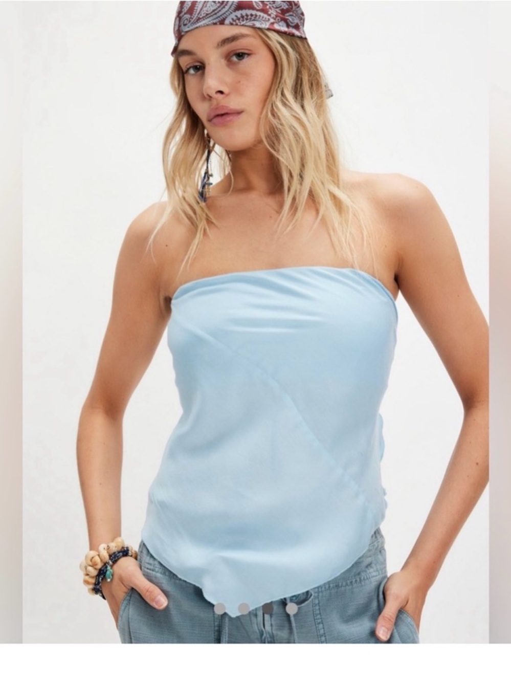 Free People Pale Blue Strapless Bandana Top